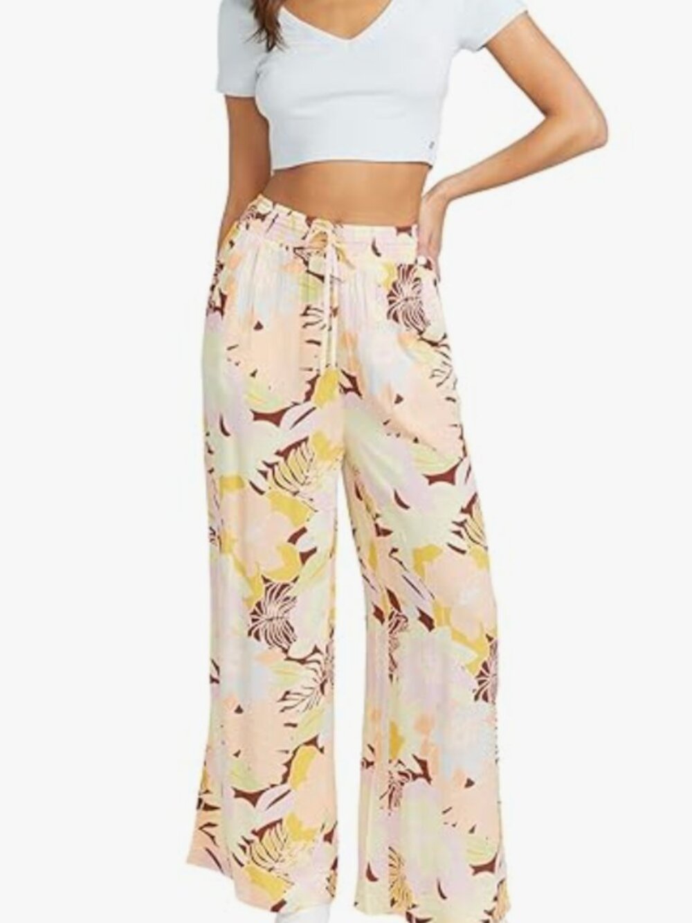Volcom Oh Lei Floral Wide-Leg Boho Pants Yellow, Pink, Peach